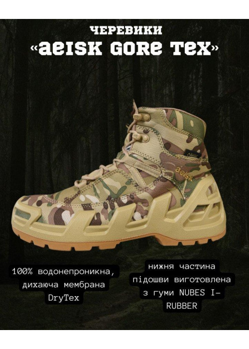 Тактичні черевики aeisk gore tex з нубука та Cordura з мембраною DryTex мультикам