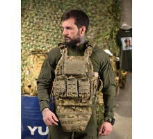 Тактична плитоноска Cordura Піксель із 4 точками швидкого скидання та напашником: 1000D, 7 підсумків, плити 25х30 см