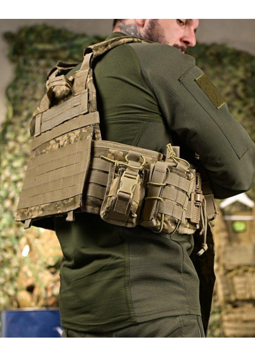 Тактична плитоноска Cordura Піксель із 4 точками швидкого скидання та напашником: 1000D, 7 підсумків, плити 25х30 см