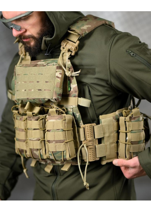 Тактична плитоноска 7.62 Multicam з 4 точками швидкого скидання — Cordura 1000D, комплект з підсумками