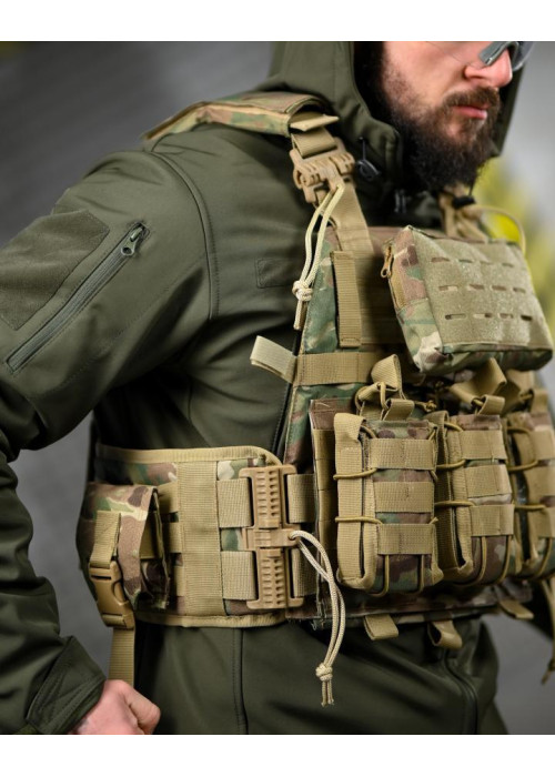 Тактична плитоноска 7.62 Multicam з 4 точками швидкого скидання — Cordura 1000D, комплект з підсумками