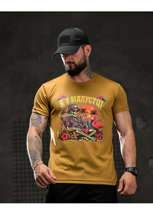 Тактична футболка SELION Я у відпустці coyot 
