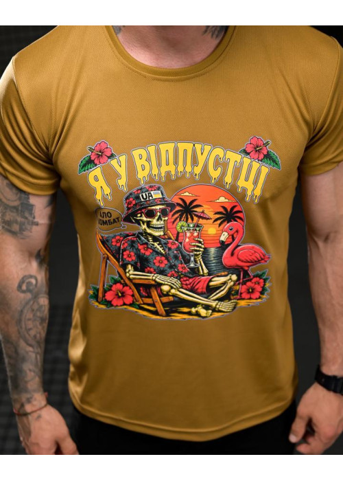Тактична футболка SELION Я у відпустці coyot 