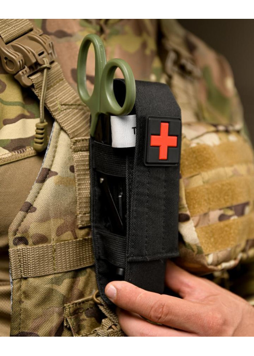 Медичний набір 3 в 1 Турнікет-джгут, підсумок MOLLE, маленькі тактичні медичні ножиці EMT чорний ВТ5408