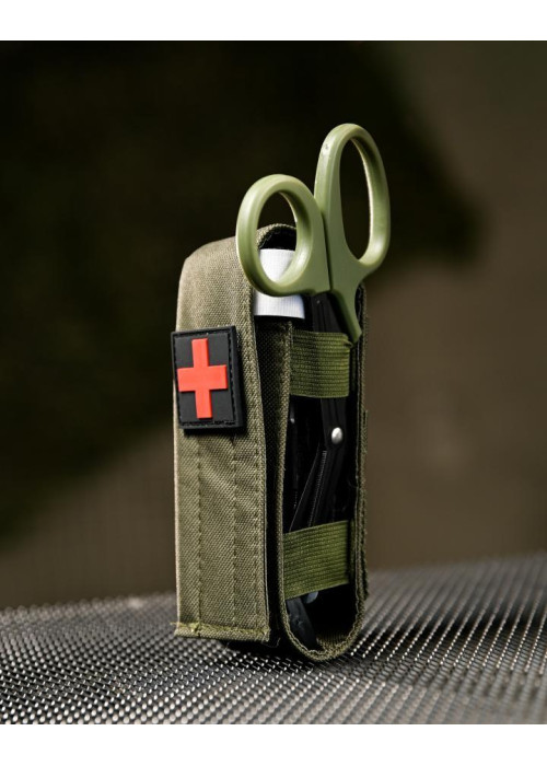 Медичний набір 3 в 1 Турнікет-джгут, підсумок MOLLE, маленькі тактичні медичні ножиці EMT олива