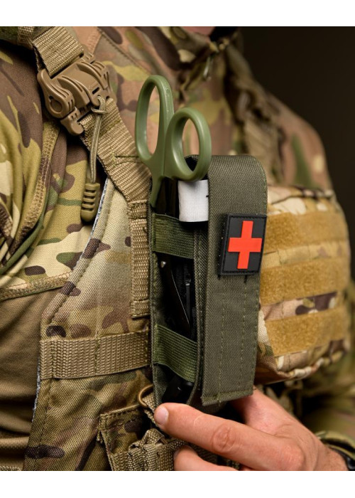Медичний набір 3 в 1 Турнікет-джгут, підсумок MOLLE, маленькі тактичні медичні ножиці EMT олива
